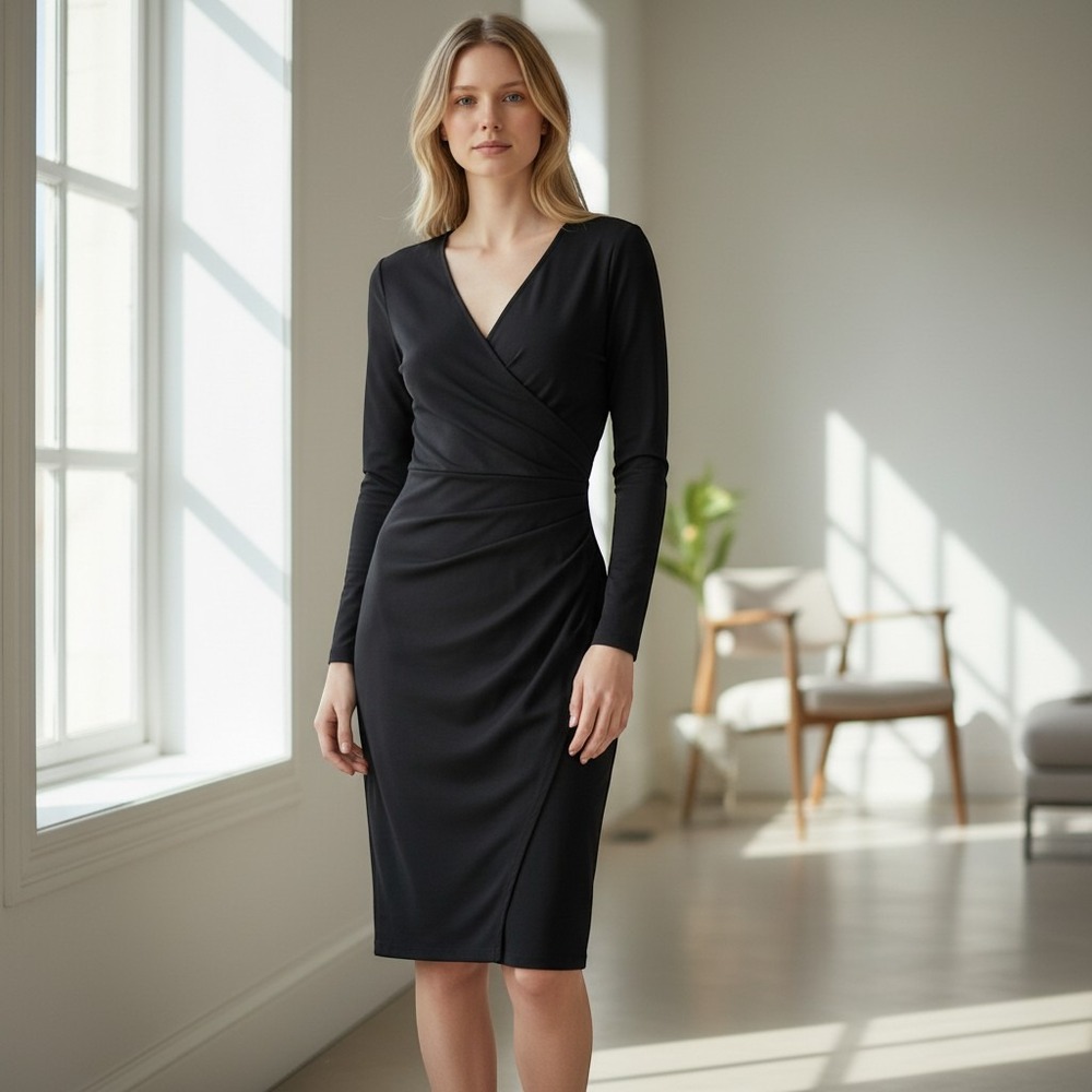 Armani Collezioni Blac Ruched Sheath Dress Italy 6 Minimalist Cocktail Old Money